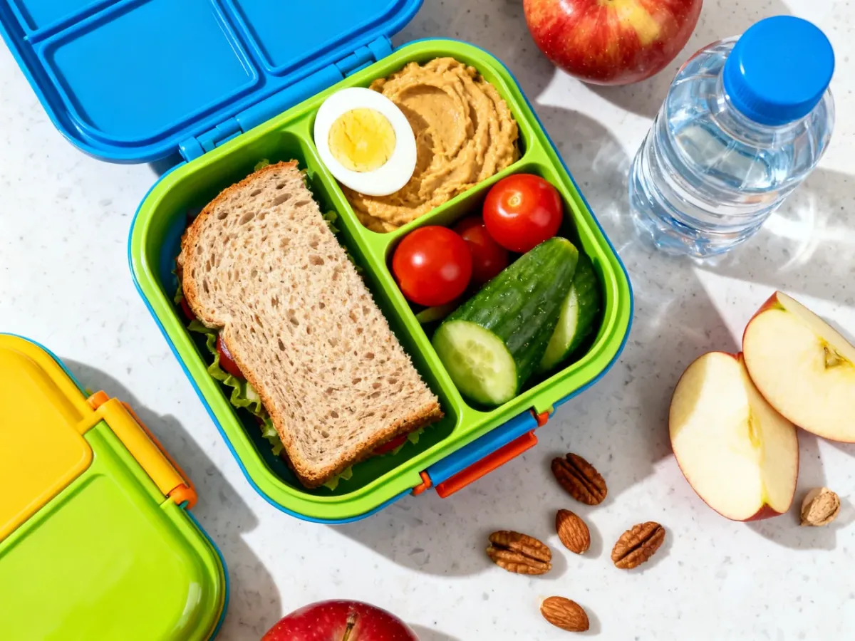 Kolorowy lunchbox z pełnowartościowym drugim śniadaniem dla dziecka
